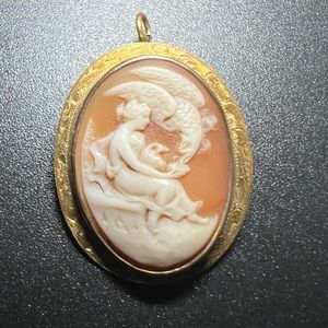 Antique Carved Shell Full Body Intricate Detailed Cameo Brooch Pendant